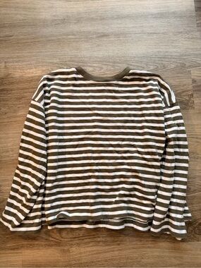 Madewell Olive Green and White Striped Knit Top